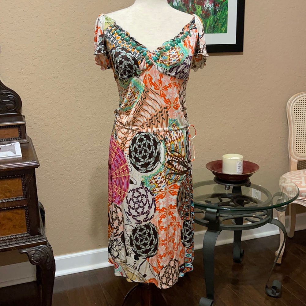 Blumarine Couture Dress with Turquoise Rhinestones